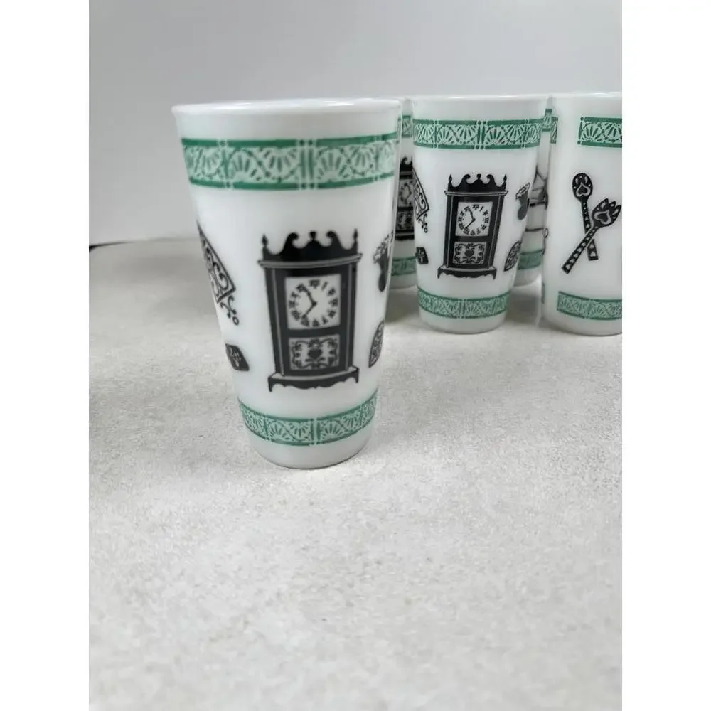 VTG Milk Glass Tumblers Set 8 Kitchen Clock Retro MCM Cottagecore Farmhouse